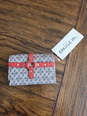 emilie m. Beige & Red Patterned  Wallet hot pink lined